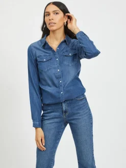 - dun overhemd van denim met zakdetail*VILA