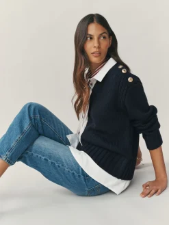 - V-Neck Knitted Shirt Layer Look Jumper*Next Outlet