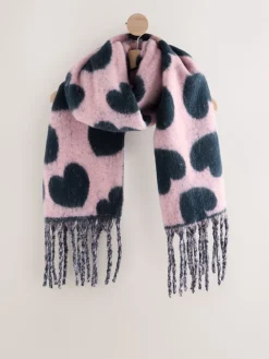 Donkerblauw/roze - Heart Print Heavyweight Blanket Scarf*Next New