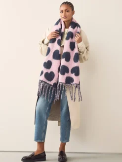 Donkerblauw/roze - Heart Print Heavyweight Blanket Scarf*Next New