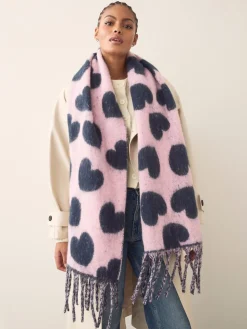 Donkerblauw/roze - Heart Print Heavyweight Blanket Scarf*Next New