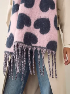 Donkerblauw/roze - Heart Print Heavyweight Blanket Scarf*Next New