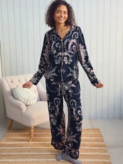 Donkerblauw/roze - Josette pyjama met knopen*Laura Ashley Hot
