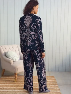 Donkerblauw/roze - Josette pyjama met knopen*Laura Ashley Hot