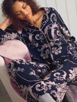 Donkerblauw/roze - Josette pyjama met knopen*Laura Ashley Hot