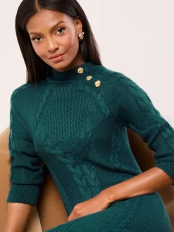 - Buttoned Roll Neck Cable Knit Cosy Mini Dress*Lipsy Online