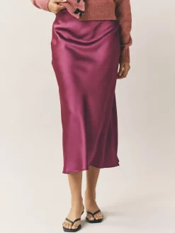 Donkerroze - Satijnen midirok*Next Online
