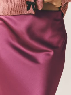 Donkerroze - Satijnen midirok*Next Online