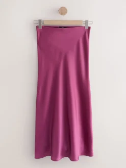 Donkerroze - Satijnen midirok*Next Online
