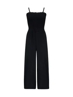 Donkerzwart - strandjumpsuit met halflange pijpen en aangrimpeld lijfje*Pour Moi Sale