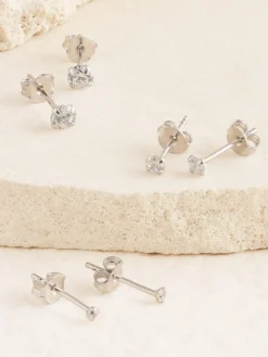 Echt zilver - 3 Paar oorknopjes met kristal*Next Hot