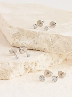 Echt zilver - 3 Paar oorknopjes met kristal*Next Hot