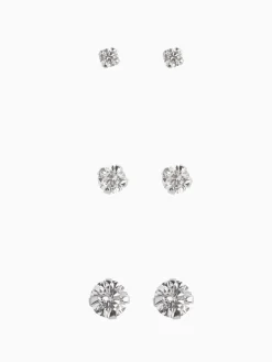Echt zilver - 3 Paar oorknopjes met kristal*Next Hot