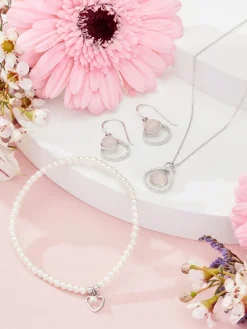 Echt zilver - Armband met kralen, pareleffect en hartjesbedel*Next Clearance