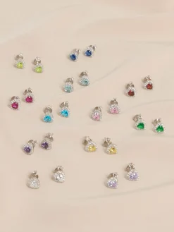 Echt zilver - Birthstone Heart Stud Earrings*Next Discount