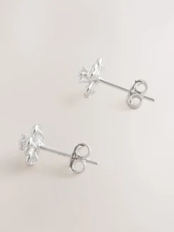 Echt zilver - Glinsterende oorknopjes met bloem*Next