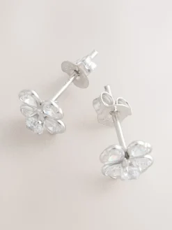 Echt zilver - Glinsterende oorknopjes met bloem*Next