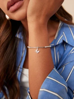 Echt zilver - Initial Cubic Zirconia Beaded Stretch Bracelet*Next Clearance