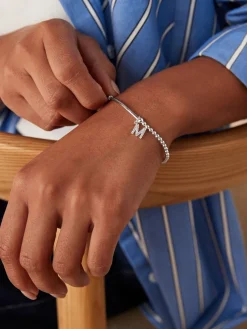 Echt zilver - Initial Cubic Zirconia Beaded Stretch Bracelet*Next Clearance