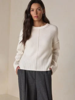 Ecru - 100% N.Premium trui van lamswol met ronde hals*Next Best