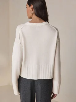 Ecru - 100% N.Premium trui van lamswol met ronde hals*Next Best