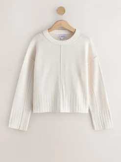 Ecru - 100% N.Premium trui van lamswol met ronde hals*Next Best