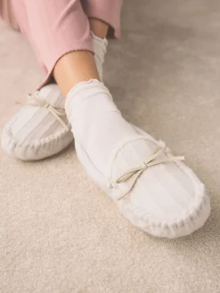 Ecru - Cable Knit Moccasin Slippers*Next Outlet