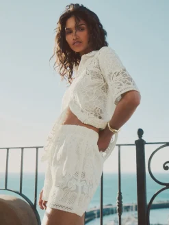 Ecru - Crochet Tie Waist Shorts*Next Best