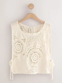 Ecru - Cropped Crochet Tabard Cover-Up*Next Clearance