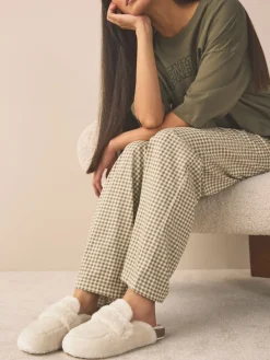 Ecru - Faux Fur Heart Footbed Slippers*Next New