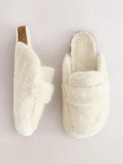 Ecru - Faux Fur Heart Footbed Slippers*Next New