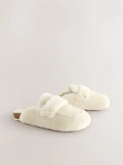 Ecru - Faux Fur Heart Footbed Slippers*Next New