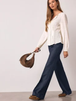 - Long Sleeve Boatneck Textured Button-Front Blouse*Next Online