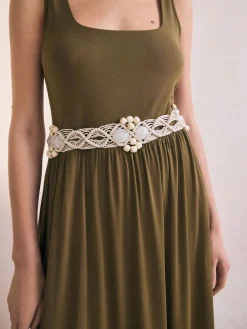 Ecru - Macramé riem met kralen*Next Hot