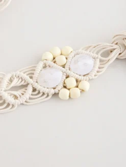 Ecru - Macramé riem met kralen*Next Hot