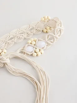 Ecru - Macramé riem met kralen*Next Hot