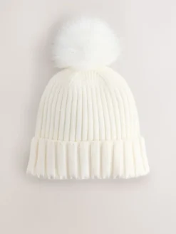 Ecru - Rib Knit Pom Hat*Next Sale