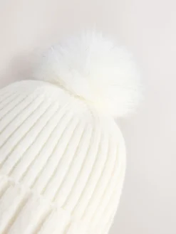 Ecru - Rib Knit Pom Hat*Next Sale