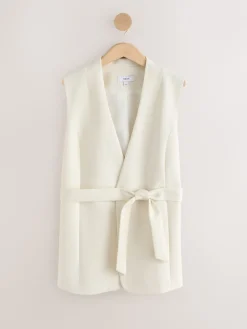 Ecru - V-Neck Sleeveless Tie Belt Top*Next New