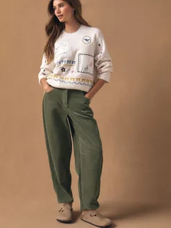 Ecru geborduurd - Gebreide trui met ronde hals van wol*Next Best