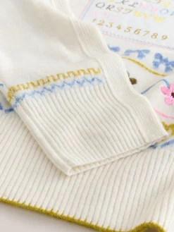 Ecru geborduurd - Gebreide trui met ronde hals van wol*Next Best