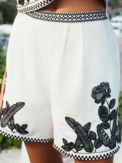 Ecru gemêleerd - Geborduurde strandshorts*Next Discount