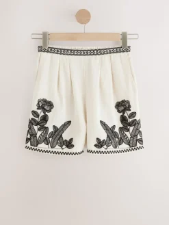 Ecru gemêleerd - Geborduurde strandshorts*Next Discount
