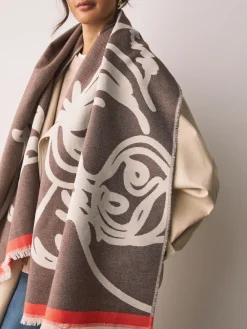 Ecru met Hamish The Highland Cow - Halfzware sjaal*Next Outlet