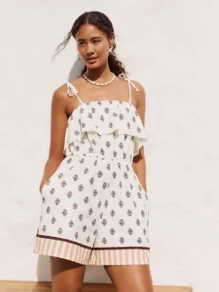 Ecru/bruin - Textured Jersey Frill Bandeau Speelpakje*Next Discount