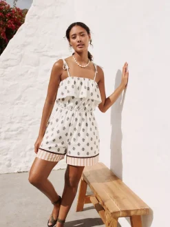 Ecru/bruin - Textured Jersey Frill Bandeau Speelpakje*Next Discount