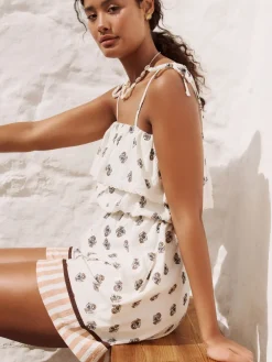 Ecru/bruin - Textured Jersey Frill Bandeau Speelpakje*Next Discount