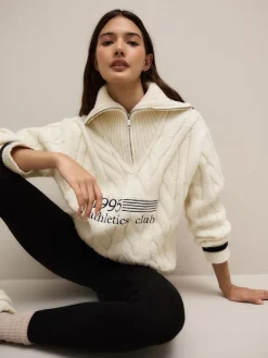 Ecru-crème - Cable Zip Neck 1995 Graphic Jumper*Next Clearance