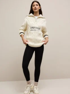 Ecru-crème - Cable Zip Neck 1995 Graphic Jumper*Next Clearance