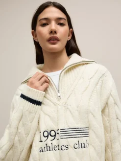 Ecru-crème - Cable Zip Neck 1995 Graphic Jumper*Next Clearance